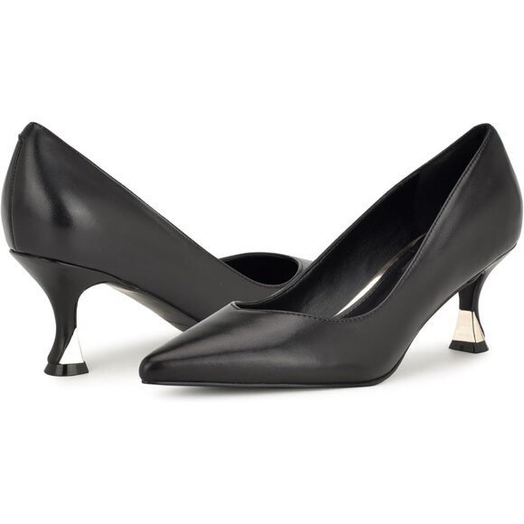 Nine West Womens Black 001 Leather Closed Pointed Toe Kitten Heels Pumps Shoes - Picture 7 of 7